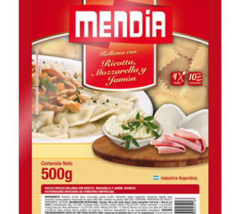 MENDIA ravioles muzzarella/jamon/ricotta x500g