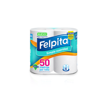 FELPITA papel higienico blanco hoja simple 50m x4Un.