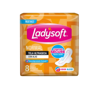 LADYSOFT toalla femenina normal seca (nja.)con alas x8Un.