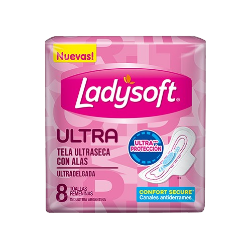 LADYSOFT toalla femenina ultradelgada seca con alas x8Un.