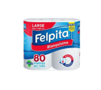 FELPITA papel higienico blanco hoja simple 80m x4Un.