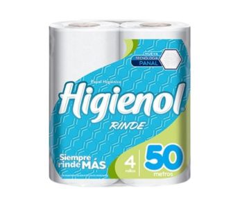 HIGIENOL papel higienico rinde hoja simple 50m x4Un.