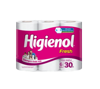 HIGIENOL papel higienico fresh hoja simple 30m x6Un.