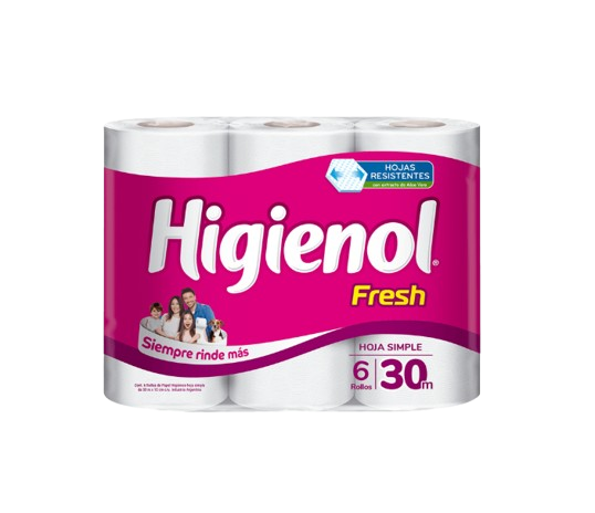 HIGIENOL papel higienico fresh hoja simple 30m x6Un.