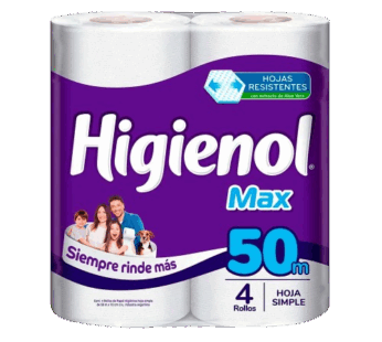 HIGIENOL papel higienico max hoja simple 50m x4Un.