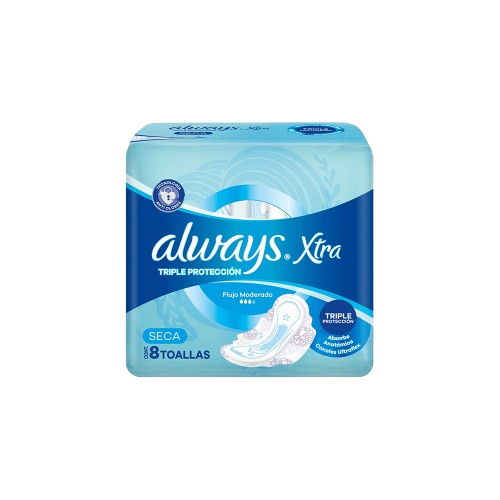 ALWAYS toalla xtra triple proteccion c/alas seca x8Un.